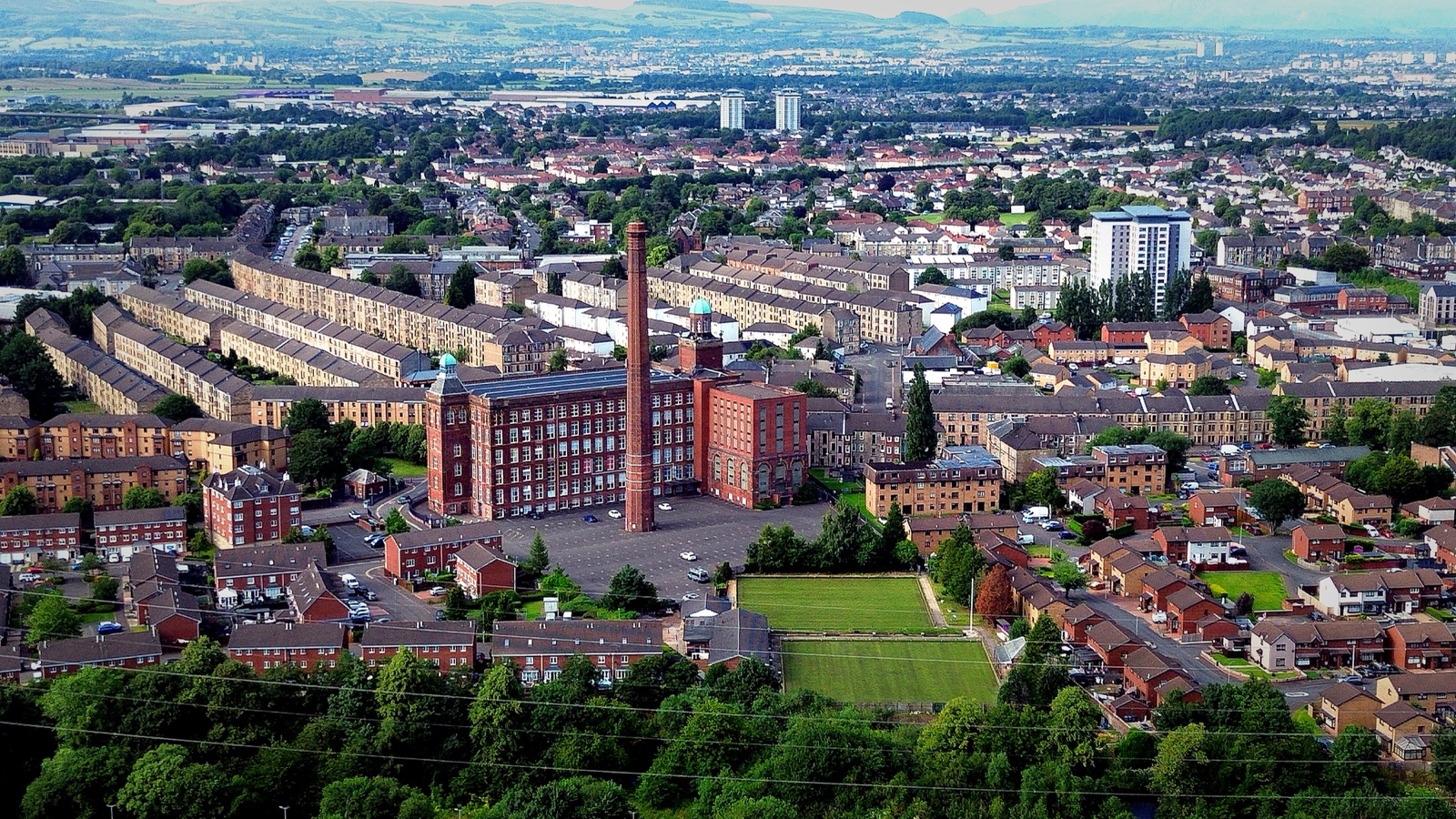 Aerial view across Paisley streets